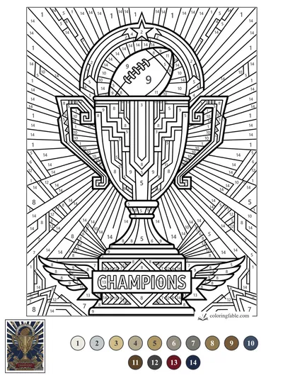 Art Deco Football Champions Trophy — color by number