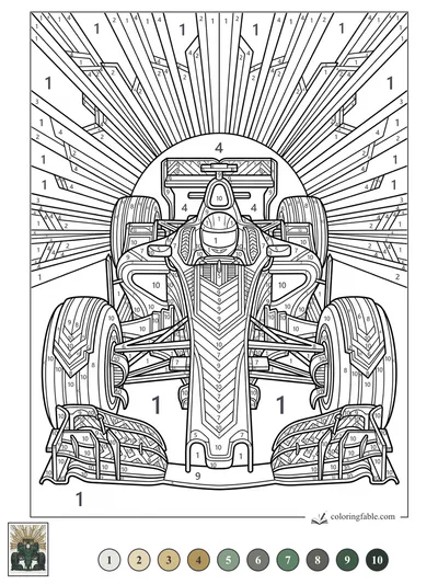 Art Deco Race Car Under Radiating City Lines — color by number