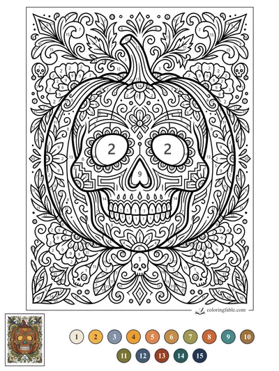 Art Deco Sugar Skull Jack-o’-Lantern — color by number