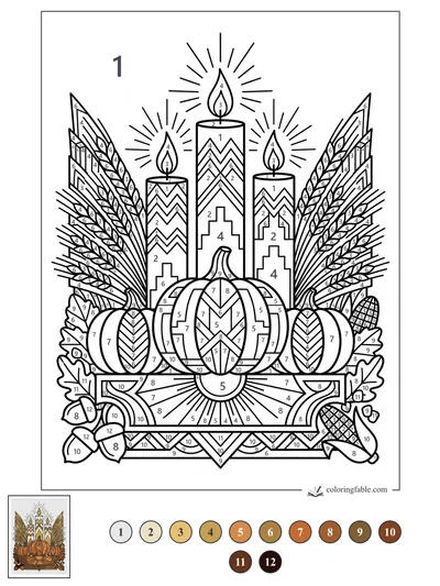 Art Deco Thanksgiving Pumpkins and Candle Trio — color by number