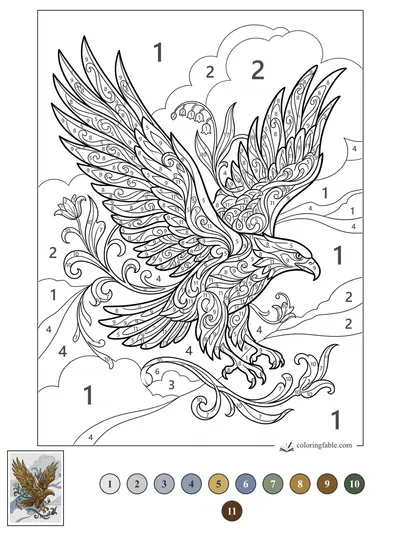 Art Nouveau Eagle Above Floral Clouds numbered grid
