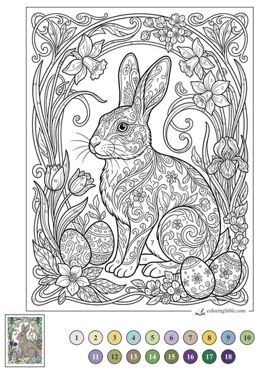 Art Nouveau Easter Rabbit in a Spring Garden — color by number