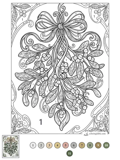 Art Nouveau Mistletoe Bow — color by number