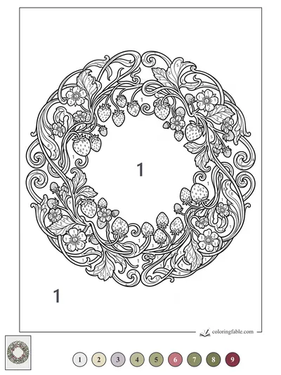 Art Nouveau Strawberry Wreath — color by number