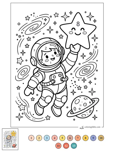 Astronaut Reaching a Smiling Star — color by number