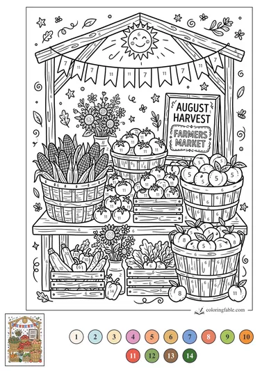 August Harvest Farmers Market Stand — color by number