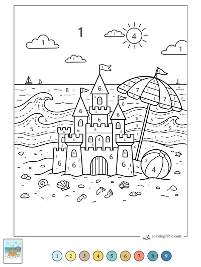 August Sandcastle by the Rolling Waves — color by number