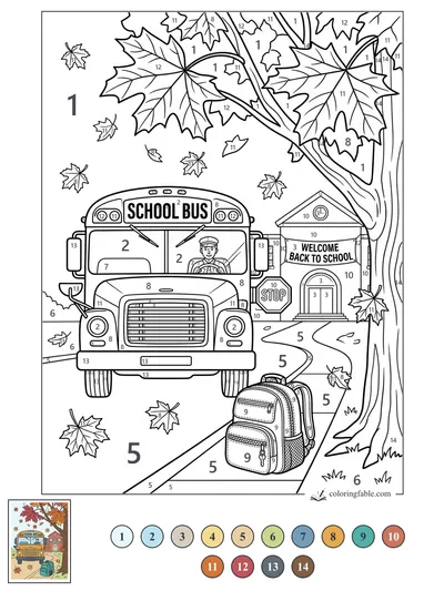 Autumn School Bus Welcome — color by number