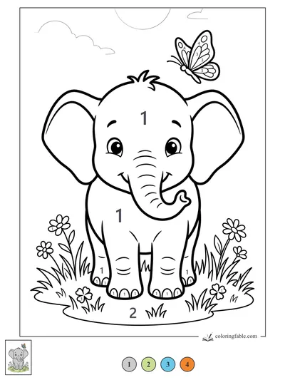 Baby Elephant Watching a Butterfly — color by number