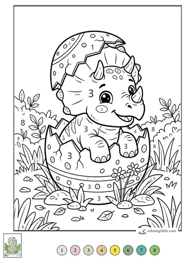 Baby Triceratops Hatching in the Ferns — color by number