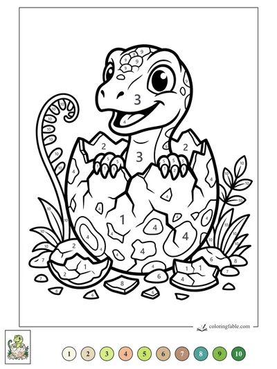 Baby Velociraptor Hatching with a Big Grin — color by number