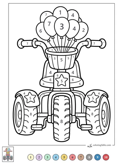 Balloon Basket Tricycle with Star Fenders — color by number