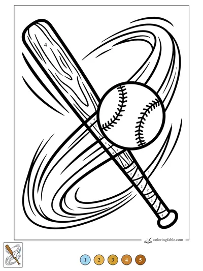 Baseball and Bat With Big Swing Lines — color by number