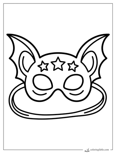 Bold Halloween bat mask with wing tips, oval eye holes, ear shapes, and three stars on the forehead.
