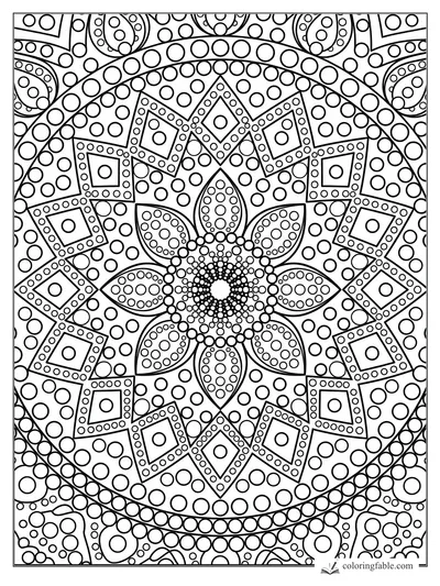 Intricate geometric mandala with beaded circles, petal shapes, diamonds, and paisley corners