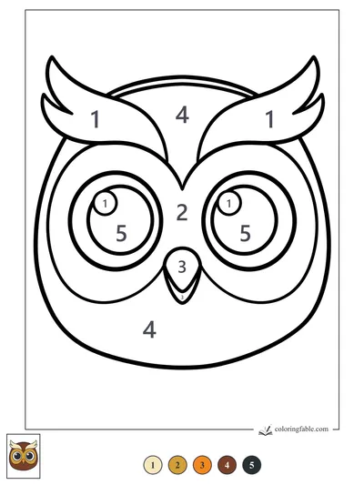 Big-Eyed Owl Face With Feather Tufts — color by number