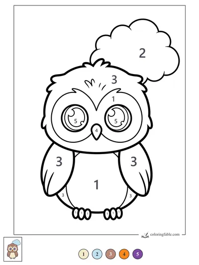 Big-Eyed Owl With a Fluffy Thought Cloud — color by number