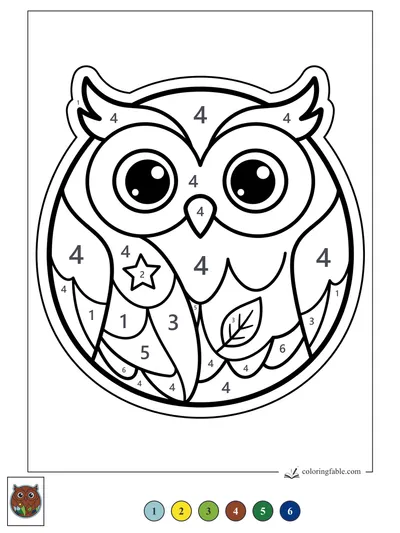 Big-Eyed Owl with Star and Leaf Sticker — color by number