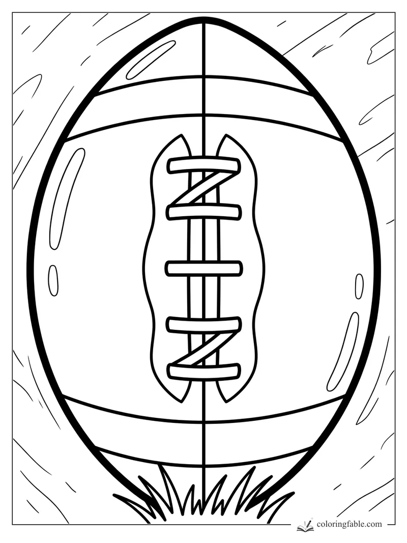 Bold easy football with laces, stripes, motion lines, and grass for toddlers to color