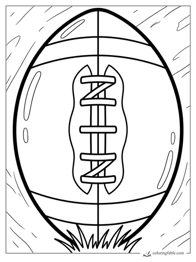 Bold easy football with laces, stripes, motion lines, and grass for toddlers to color
