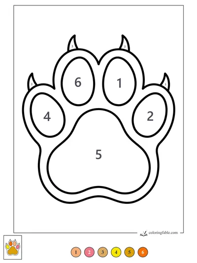 Big Lion Paw Print with Four Claws — color by number