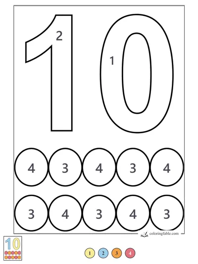 Big Number 10 with Ten Circles — color by number
