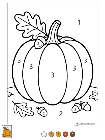 Big Pumpkin with Oak Leaf and Acorns — color by number