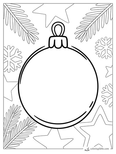Gran adorno navideño en blanco para colorear con ramas de pino, copos de nieve y estrellas.