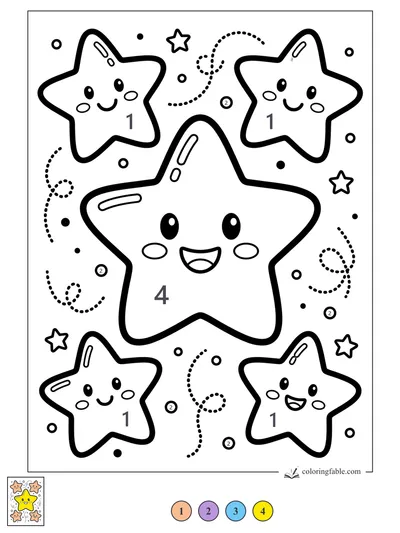 Big Smiling Star with Four Little Friends — color by number