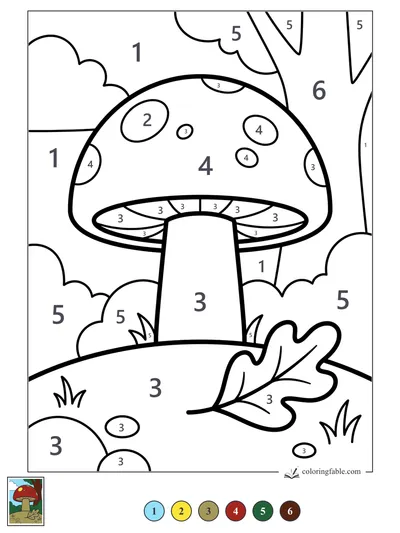 Big Spotted Mushroom Under a Tree — color by number