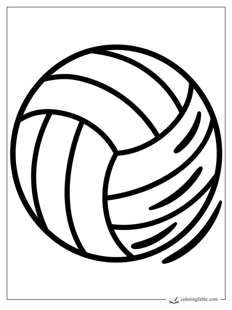 Bold easy volleyball coloring page with wide curved stripes