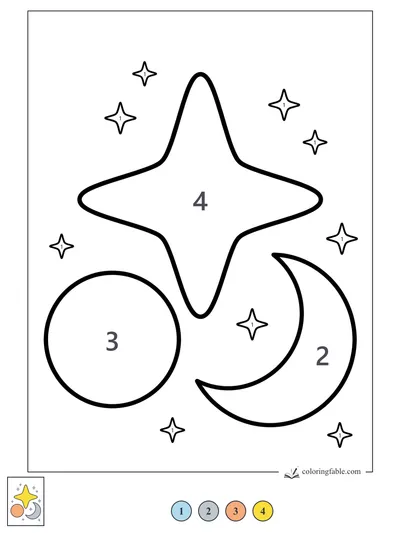 Big Twinkle Star with Moon and Planet — color by number