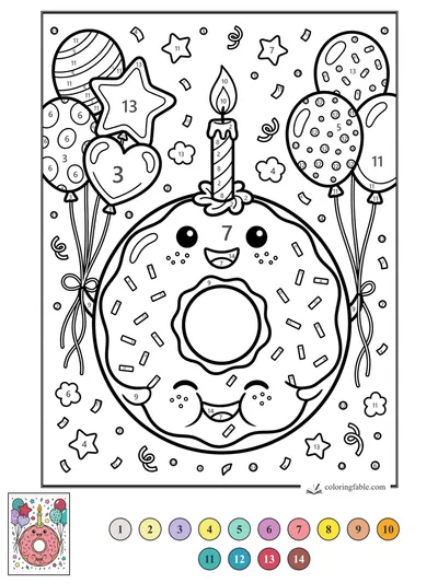 Birthday Donut with Balloons and Candle — color by number