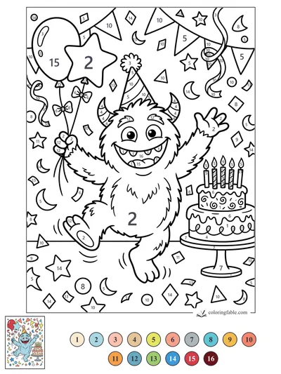 Birthday Monster Dancing with Balloons — color by number