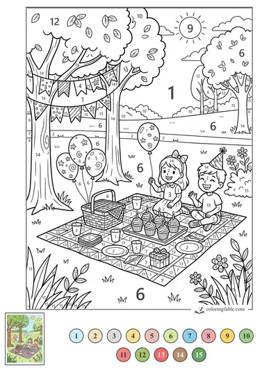 Birthday Picnic Under the Pennant Trees — color by number