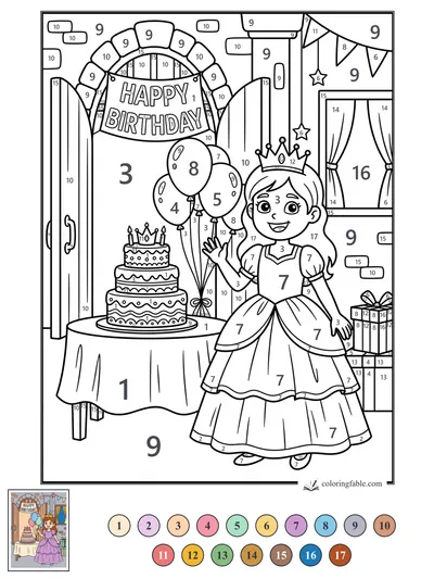 Birthday Princess at the Castle Gate — color by number