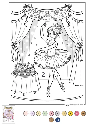 Birthday Recital Ballerina on Stage — color by number