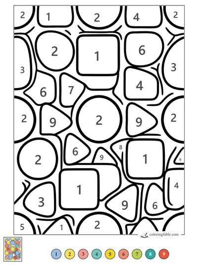 Bold Circles, Squares, and Triangles Pattern — color by number