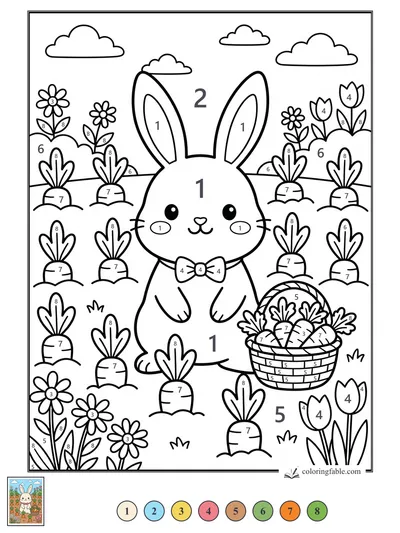 Bow-Tie Bunny in the Carrot Patch — color by number