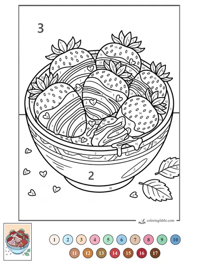 Bowl of Drizzled Candy Strawberries — color by number