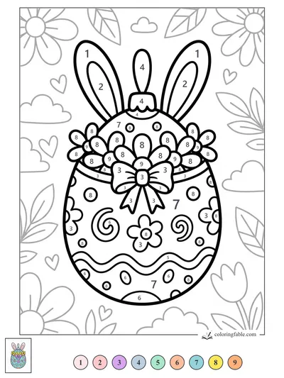 Bunny-Eared Egg Ornament with Flowers — color by number