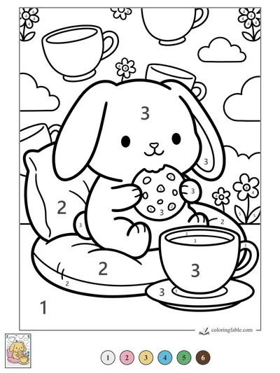 Bunny’s Cozy Teacup Cookie Break — color by number