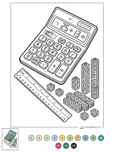 Calculator Challenge with Ruler and Counting Cubes — color by number