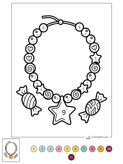 Candy Charm Necklace with Wrapped Sweets — color by number