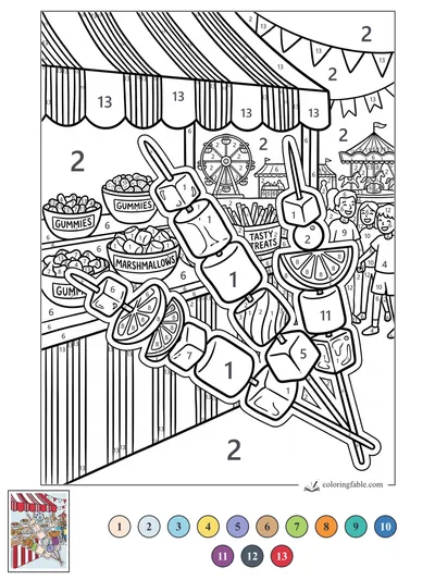 Candy Kabob Stall at the Carnival — color by number