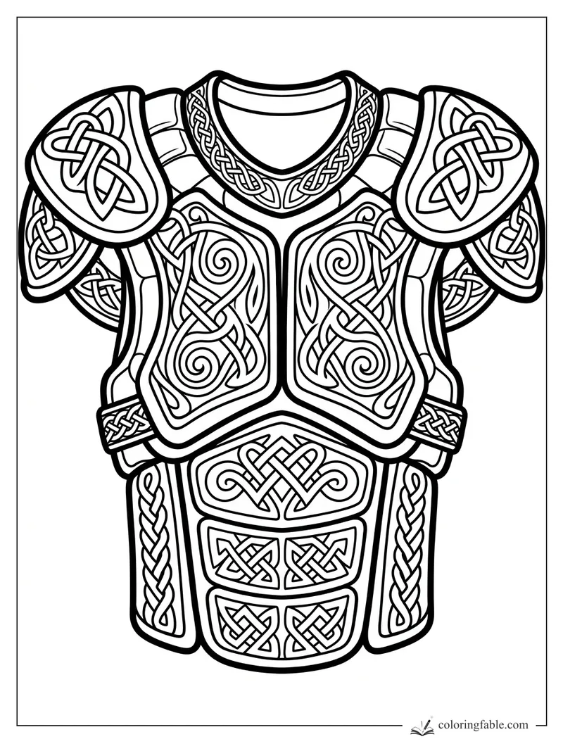 Intricate Celtic football shoulder pads with braided knots, spirals, and chest armor panels