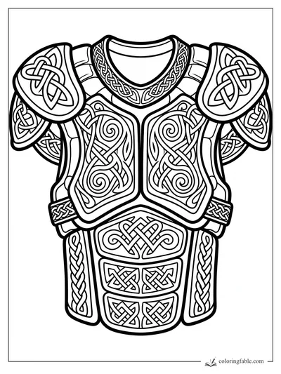 Intricate Celtic football shoulder pads with braided knots, spirals, and chest armor panels