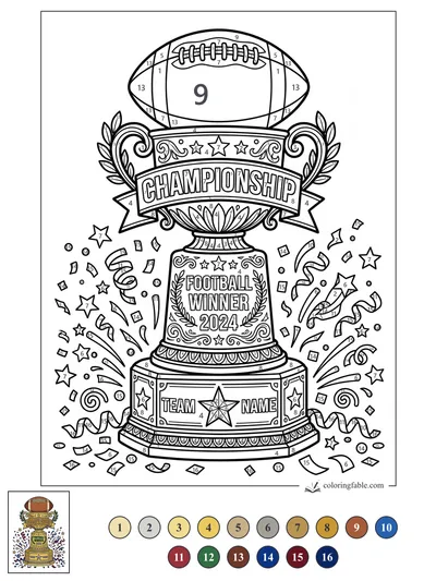 Championship Football Trophy with Confetti — color by number