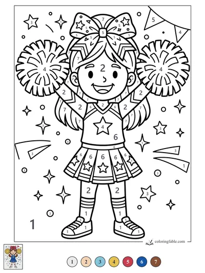Cheerleader with Star Bow and Pom-Poms — color by number