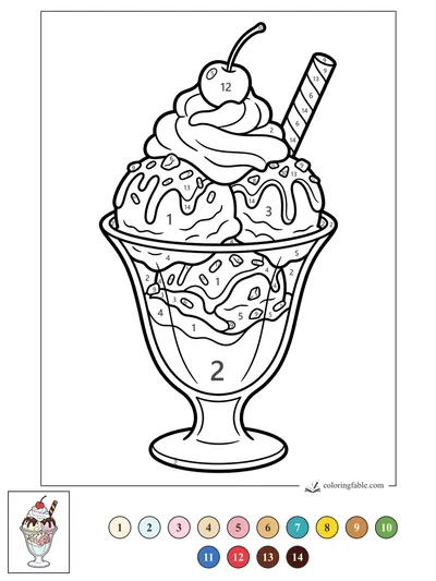 Cherry-Topped Ice Cream Sundae in a Glass Dish — color by number